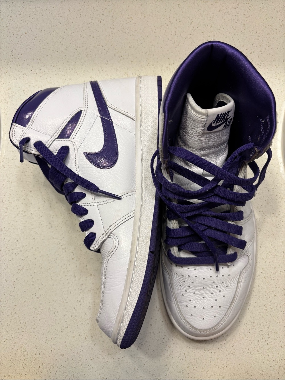 Nike White and Purple High-Top Sneakers